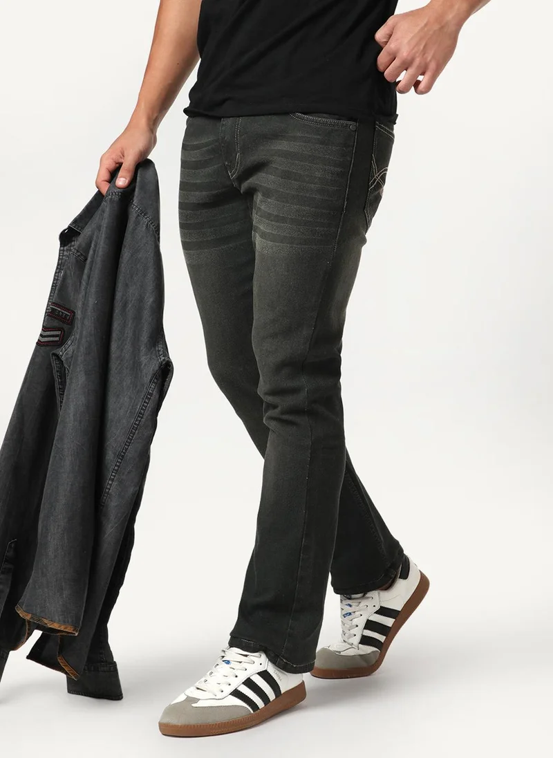 أوربانو فاشن Urbano Fashion Men's Dark Grey Bootcut Fit Mid Rise Heavy Washed Jeans Stretchable